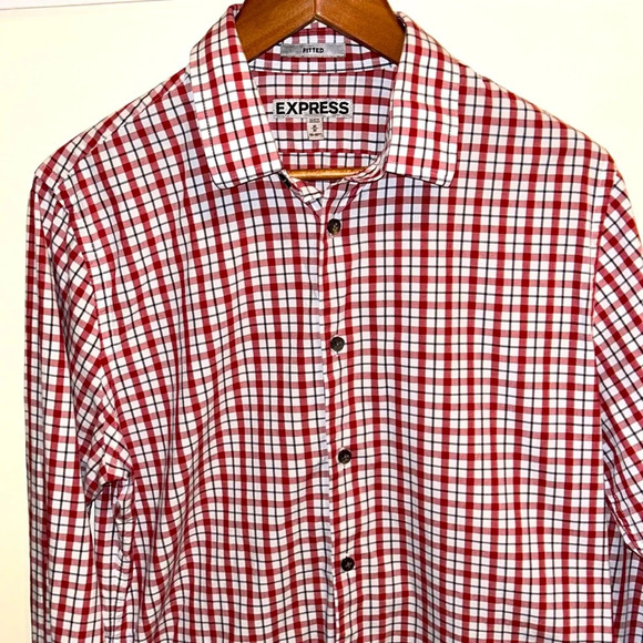 Express Fitted Red Plaid Button Down - Picture 2 of 7